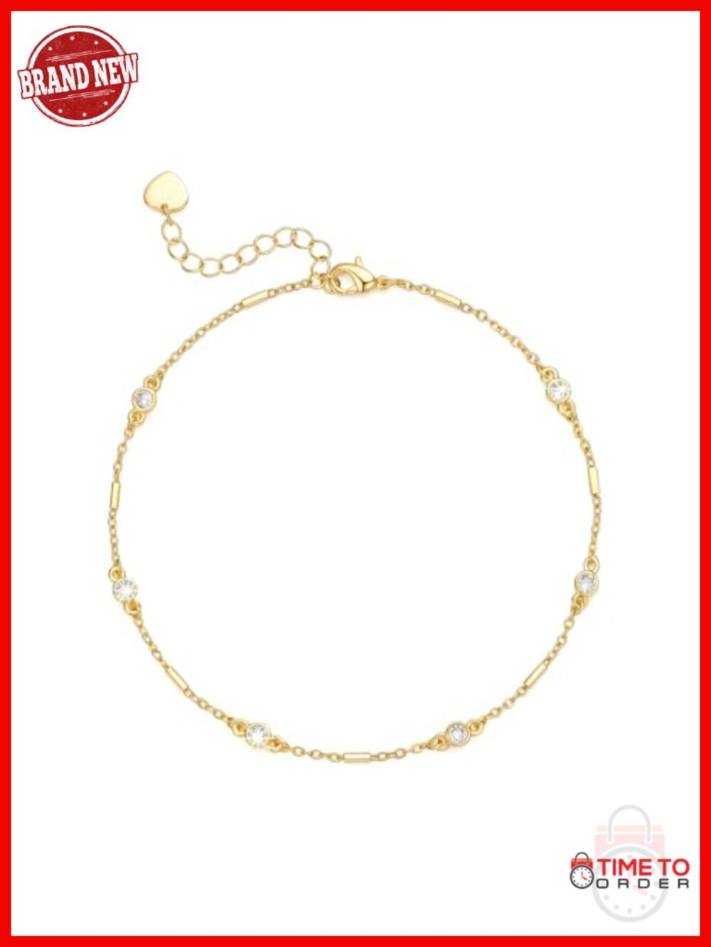 Gold Plated Anklet with Cubic Zirconia Sparkle Step Chain